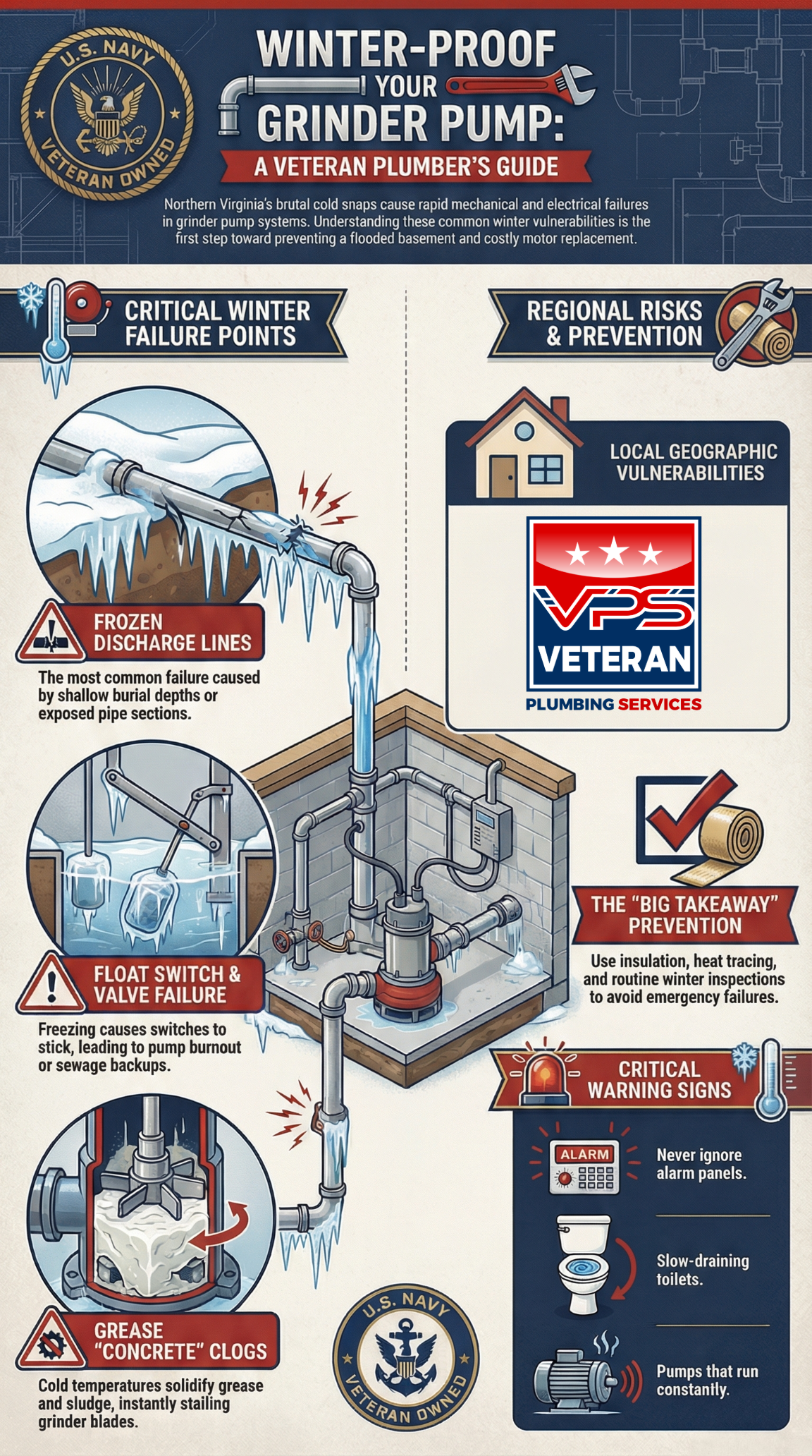 winter grinder pump problems Culpeper County VA, grinder pump freezing issues Fauquier County VA, frozen grinder pump discharge line Stafford County VA, grinder pump winter maintenance Loudoun County VA, grinder pump alarm going off Fairfax County VA, grinder pump cold weather failure Prince William County VA, how to winterize a grinder pump Northern Virginia, grinder pump basin freezing symptoms VA, grinder pump float switch frozen VA, grinder pump winter backup prevention VA