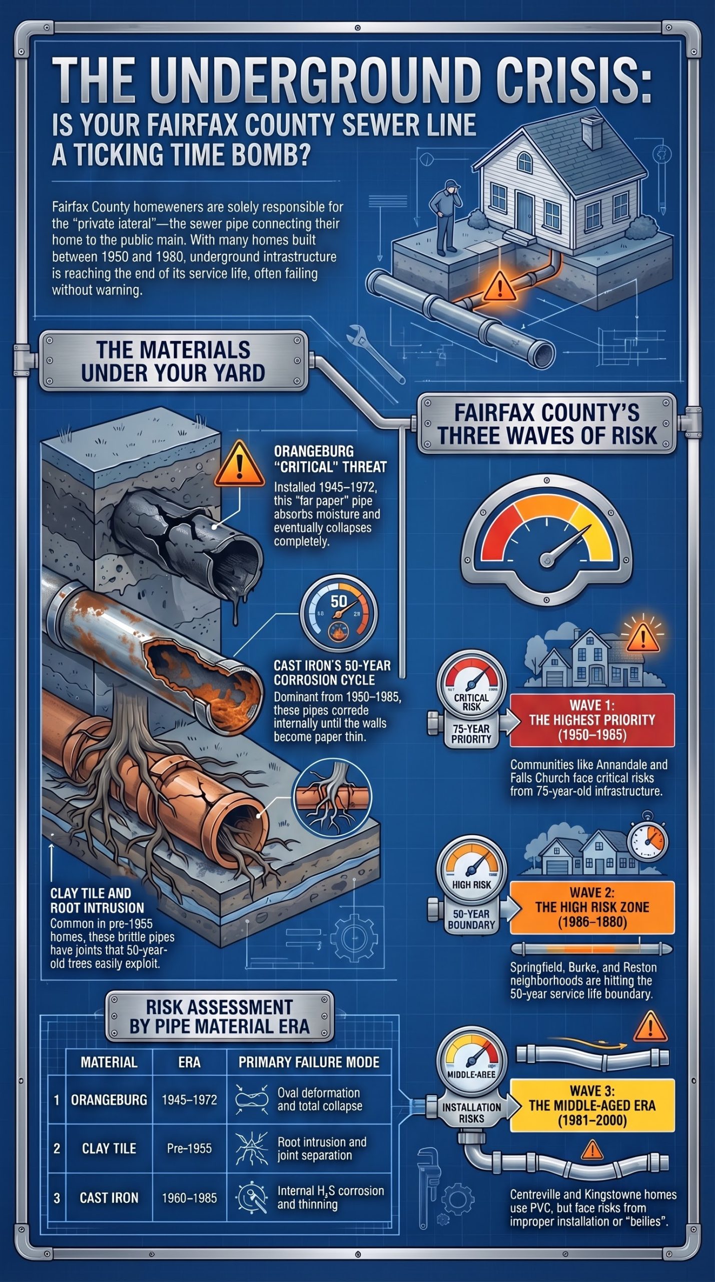Fairfax County Sewer Crisis Infographic sewer line issues, clogged sewers, veteran plumbing services